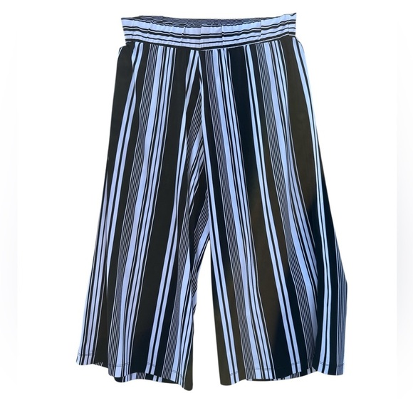 Simply Styled Black & White Striped Wide Leg Culotte Stretch Pants M - Picture 2 of 5